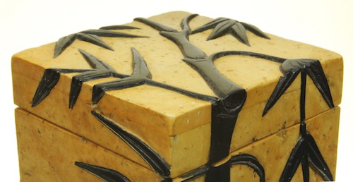 Bamboo Design - Small Cube Soapstone Trinket Decor Box