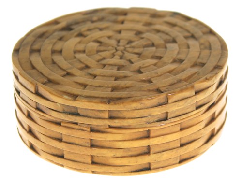 Wicker Basket Weave Round Soapstone Trinket Decor Box