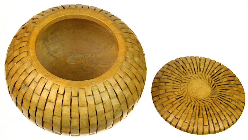 Vertical Wicker Weave Soapstone Trinket Decor Jar with Lid - Niger Bend