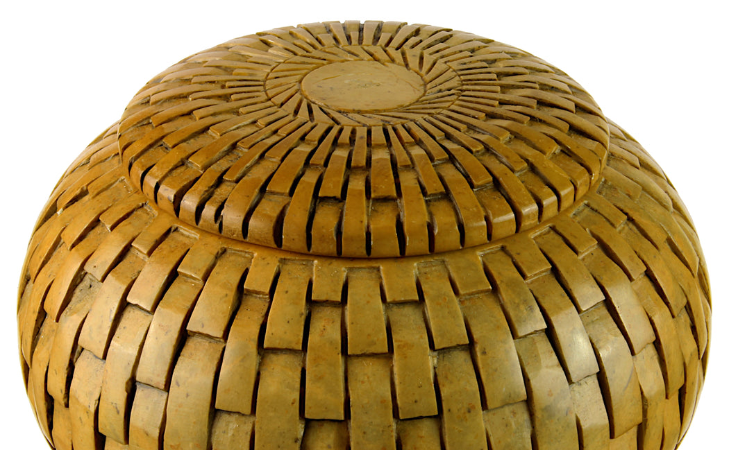 Vertical Wicker Weave Soapstone Trinket Decor Jar with Lid - Niger Bend