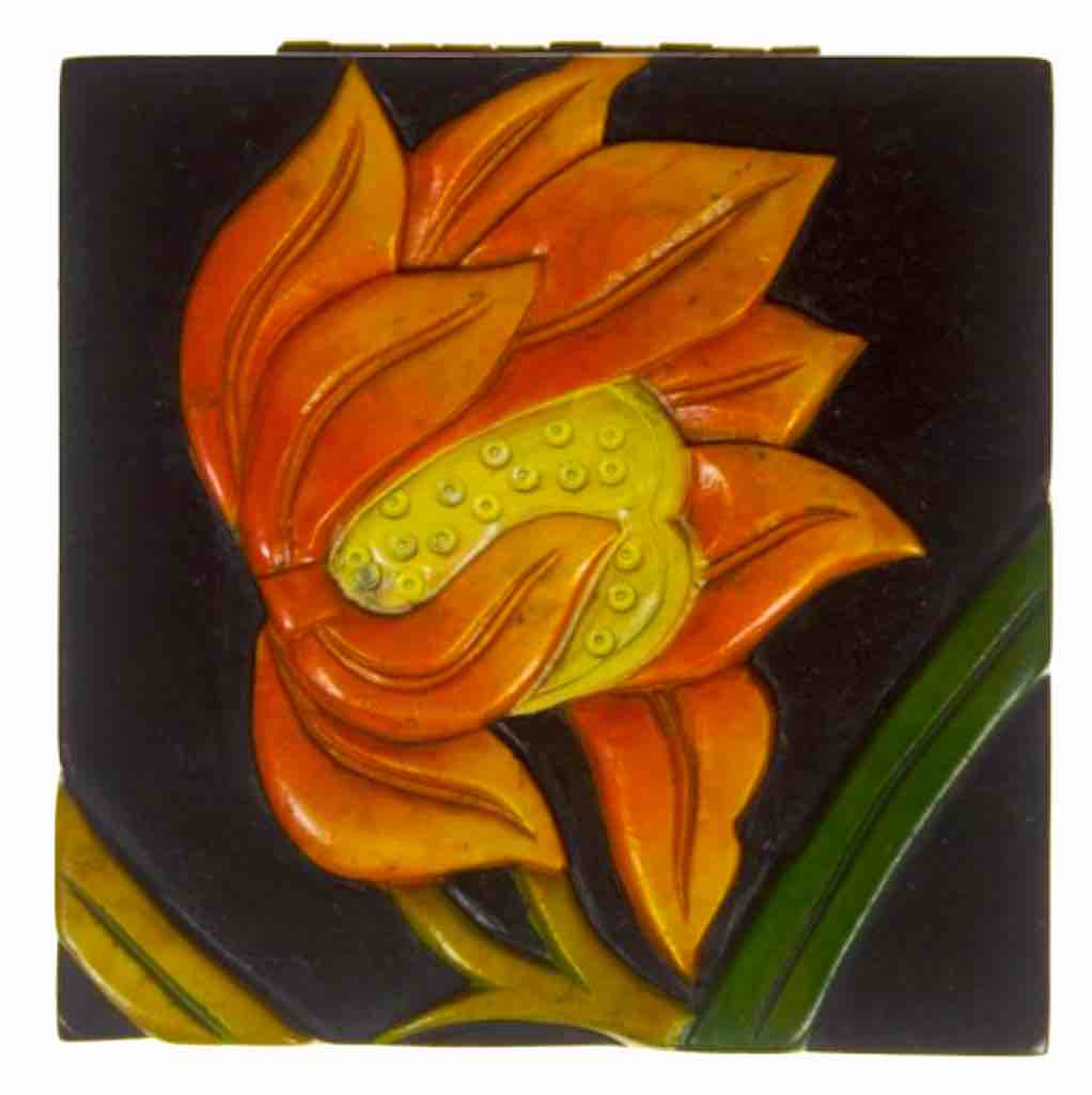 Orchid Design - Small Square Soapstone Trinket Decor Box