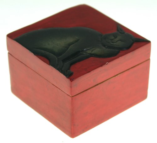 Crouching Cat Design - Small Square Soapstone Trinket Decor Box