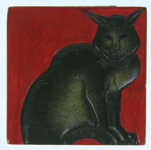 Crouching Cat Design - Small Square Soapstone Trinket Decor Box