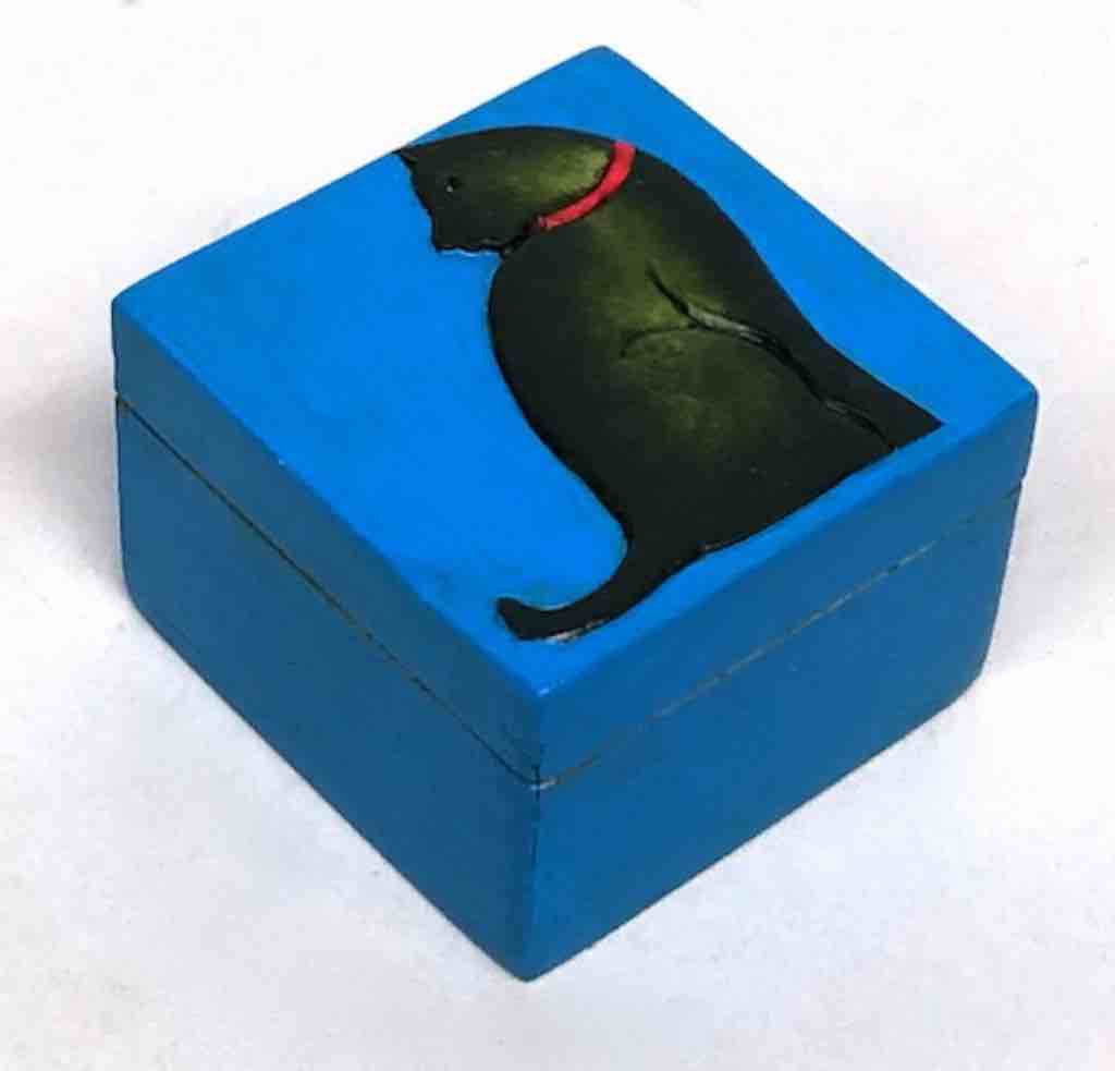Cat Silhouette Design - Small Square Soapstone Trinket Decor Box