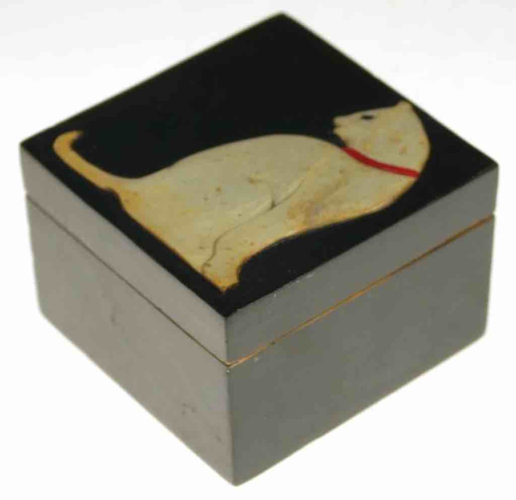 Cat Silhouette Design - Small Square Soapstone Trinket Decor Box