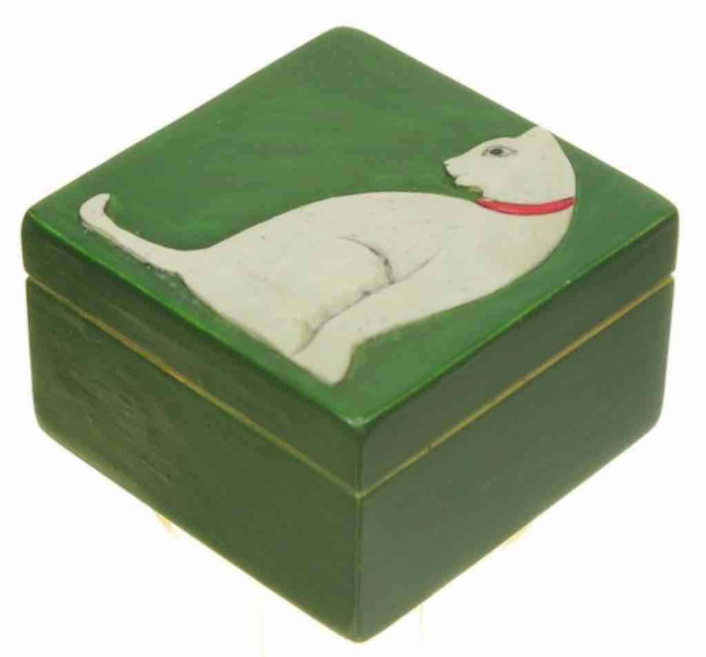 Cat Silhouette Design - Small Square Soapstone Trinket Decor Box