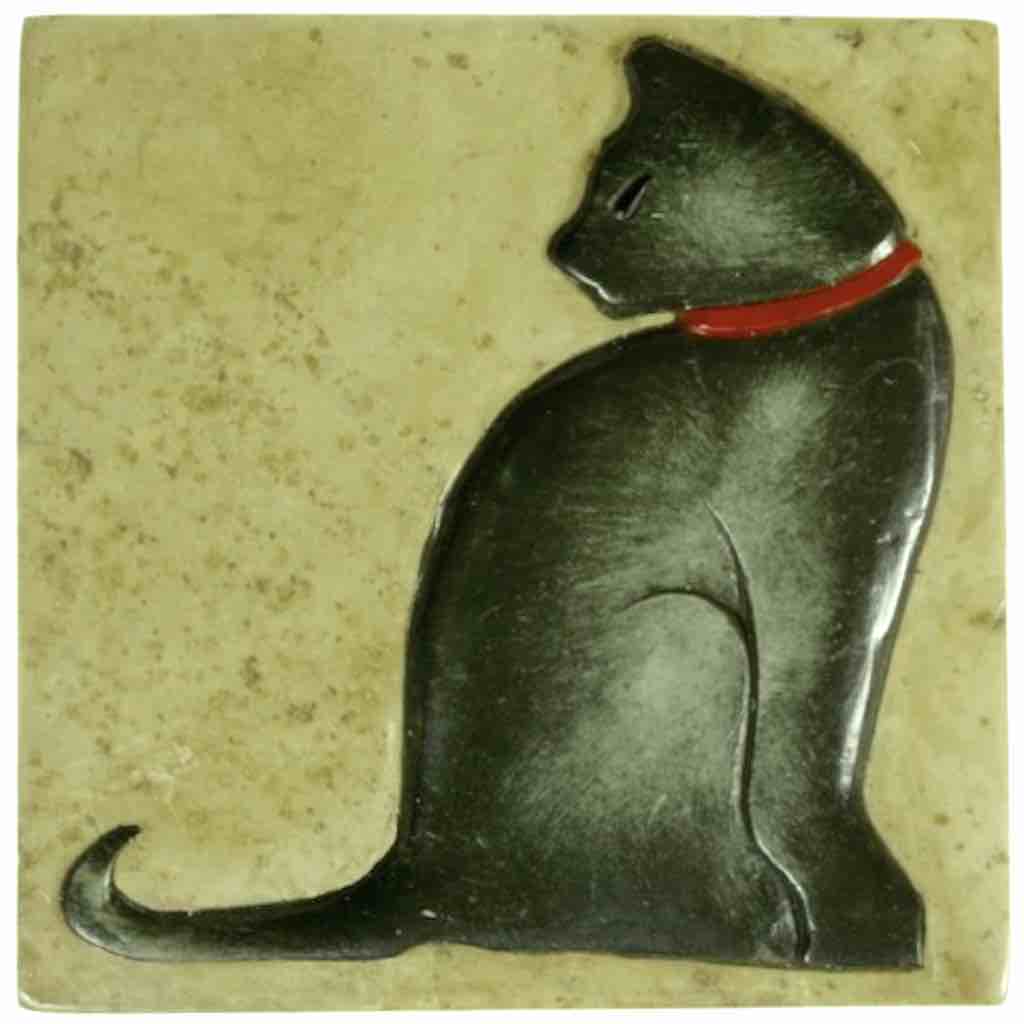 Cat Silhouette Design - Small Square Soapstone Trinket Decor Box