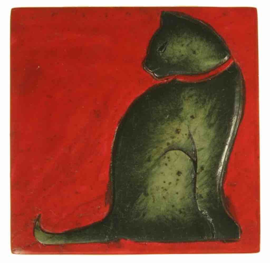 Cat Silhouette Design - Small Square Soapstone Trinket Decor Box
