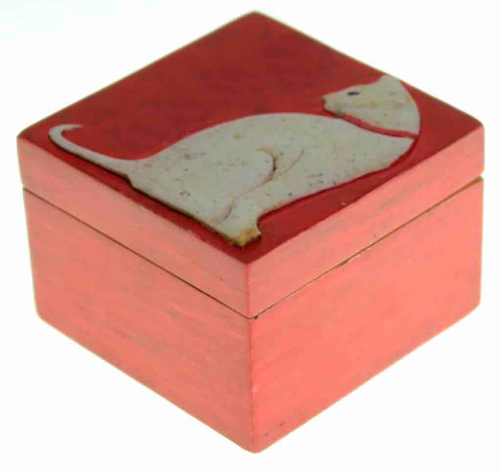 Cat Silhouette Design - Small Square Soapstone Trinket Decor Box