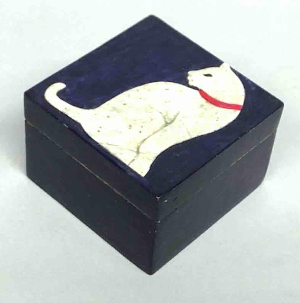 Cat Silhouette Design - Small Square Soapstone Trinket Decor Box