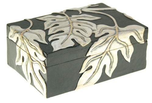 Monstera Leaf Design - Rectangular Soapstone Trinket Decor Box