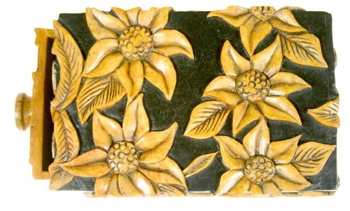 Poinsettia Design - Rectangle Soapstone Trinket Decor Drawer Box on legs