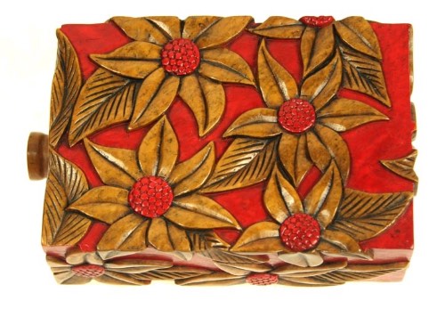Poinsettia Design - Rectangle Soapstone Trinket Decor Drawer Box on legs