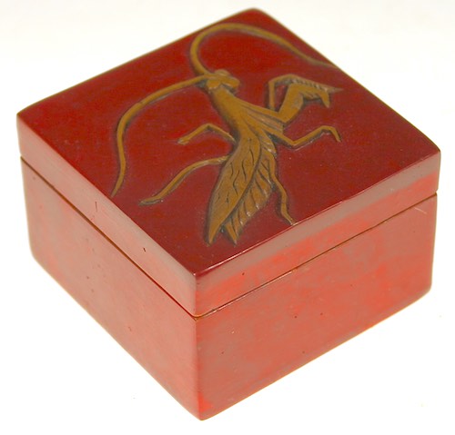 Praying Mantis Design - Small Square Soapstone Trinket Decor Box