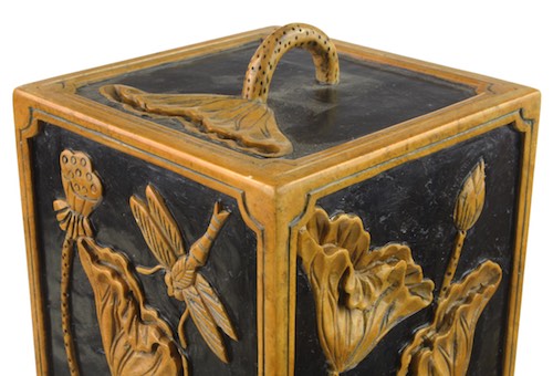 Dragonfly Lotus Design - Tall Lidded Soapstone Trinket Decor Box