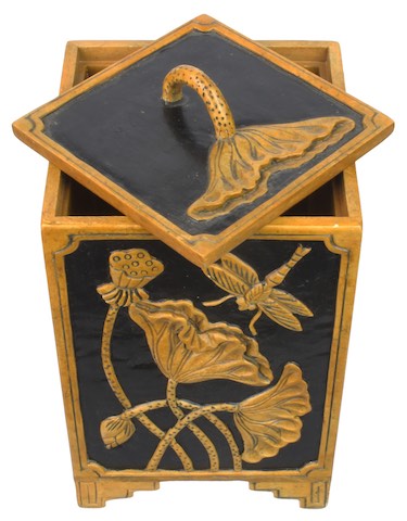 Dragonfly Lotus Design - Tall Lidded Soapstone Trinket Decor Box