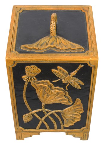 Dragonfly Lotus Design - Tall Lidded Soapstone Trinket Decor Box
