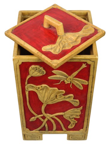 Dragonfly Lotus Design - Tall Lidded Soapstone Trinket Decor Box