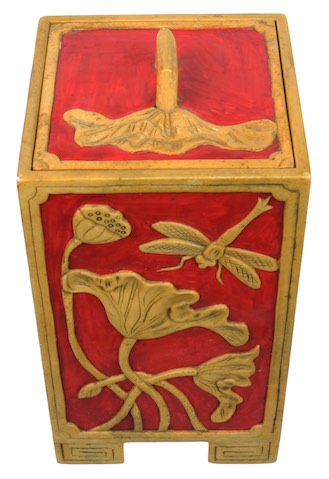 Dragonfly Lotus Design - Tall Lidded Soapstone Trinket Decor Box