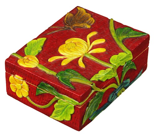 Chrysanthemum & Butterfly Small Rectangle Soapstone Trinket Decor Box