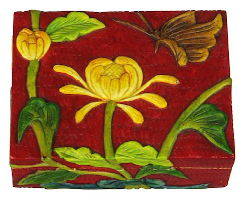 Chrysanthemum & Butterfly Small Rectangle Soapstone Trinket Decor Box