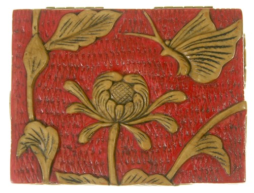 Chrysanthemum & Butterfly Small Rectangle Soapstone Trinket Decor Box