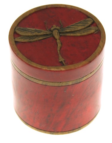 Dragonfly top - Small Cylinder Soapstone Trinket Decor Box