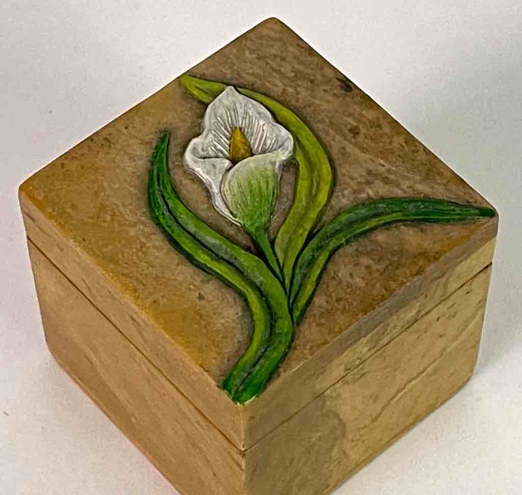 Orchid Design - Small Soapstone Trinket Decor Box - 6 Versions