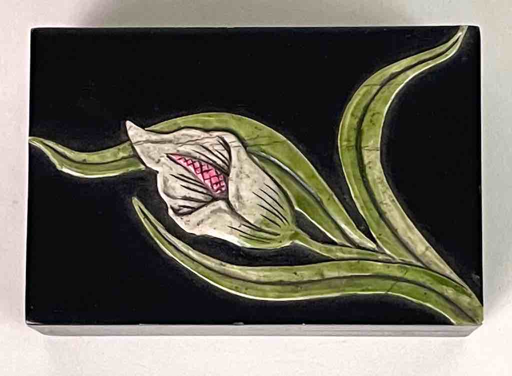 Orchid Design - Small Soapstone Trinket Decor Box - 6 Versions