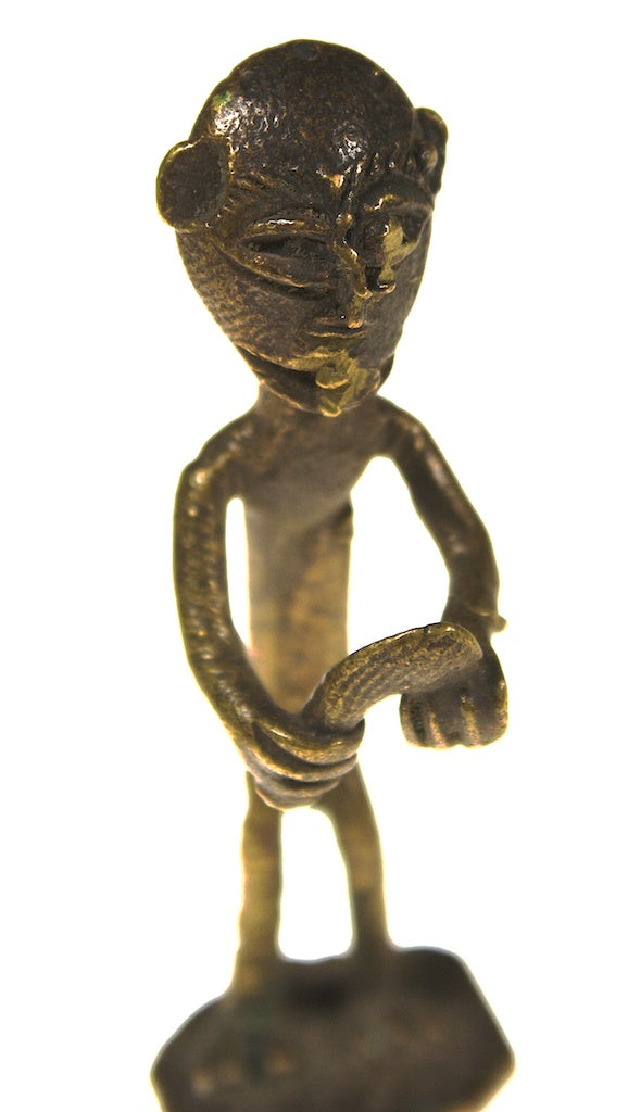 Brass standing man with machete gold weight - Ghana