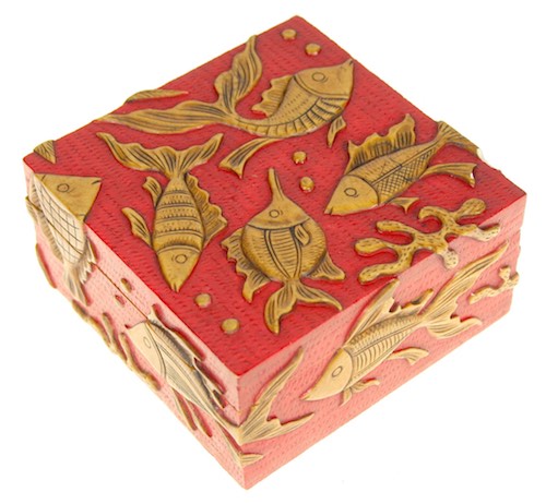 Fishes Design Square Soapstone Trinket Decor Box