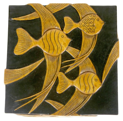 School of Fish Design Square Soapstone Trinket Decor Box