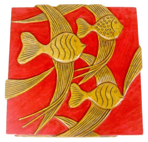 School of Fish Design Square Soapstone Trinket Decor Box