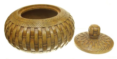 Vertical Wicker Weave - Round Soapstone Trinket Decor Jar With Lid
