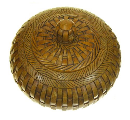 Vertical Wicker Weave - Round Soapstone Trinket Decor Jar With Lid