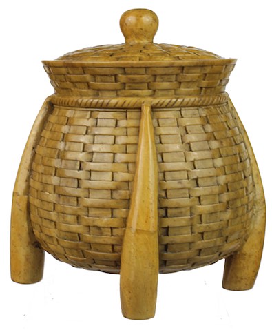 4-Leg Wicker Weave - Soapstone Trinket Decor Jar With Lid