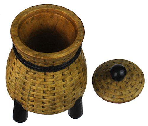 4-Leg Wicker Weave - Soapstone Trinket Decor Jar With Lid