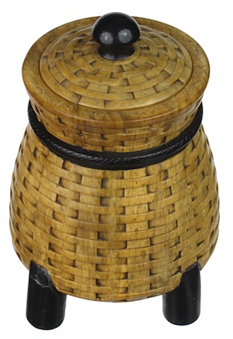 4-Leg Wicker Weave - Soapstone Trinket Decor Jar With Lid