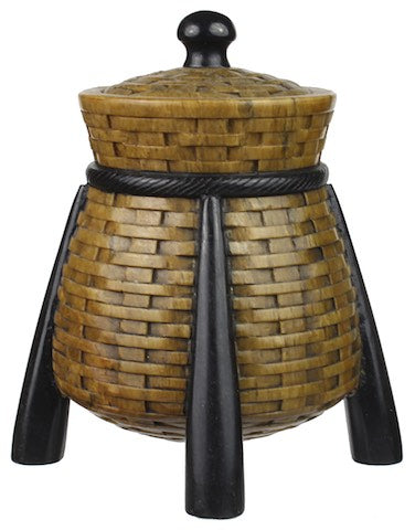 4-Leg Wicker Weave - Soapstone Trinket Decor Jar With Lid