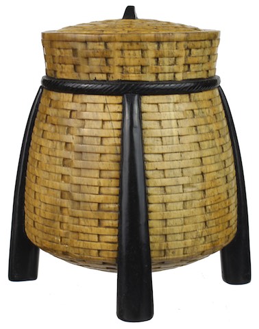 4-Leg Wicker Weave - Soapstone Trinket Decor Jar With Lid