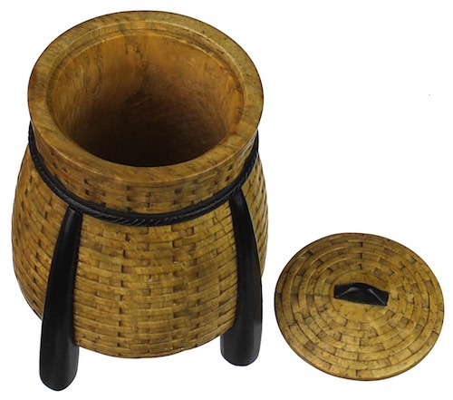 4-Leg Wicker Weave - Soapstone Trinket Decor Jar With Lid