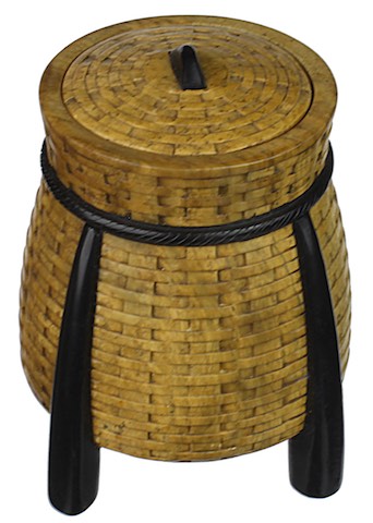 4-Leg Wicker Weave - Soapstone Trinket Decor Jar With Lid