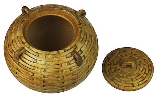 Wicker Weave - Sphere with Handles Soapstone Trinket Decor Jar With Lid