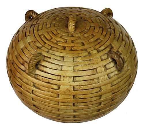 Wicker Weave - Sphere with Handles Soapstone Trinket Decor Jar With Lid