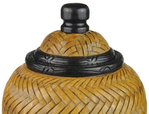 Herringbone Weave Urn - Small Soapstone Trinket Decor Jar With Lid