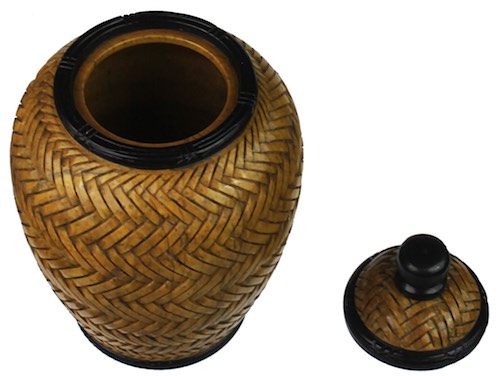 Herringbone Weave Urn - Small Soapstone Trinket Decor Jar With Lid