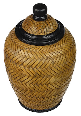 Herringbone Weave Urn - Small Soapstone Trinket Decor Jar With Lid