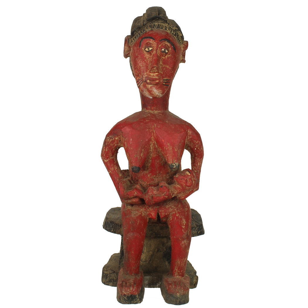 Vintage Baule Mother Breastfeeding Spirit Statue | 17" - Niger Bend