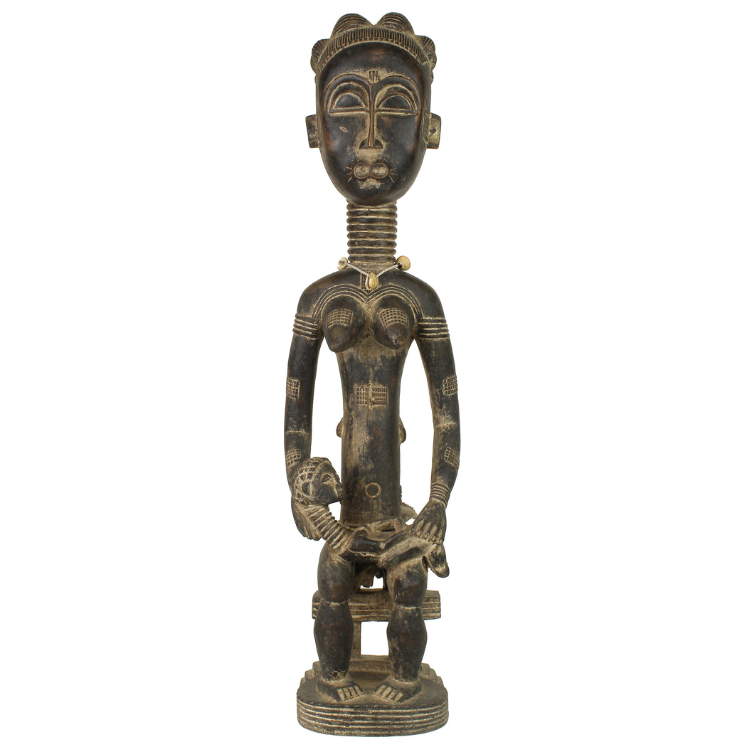 Very Tall Seated Baule Mother and Child Spirit Statue | 30" - Niger Bend