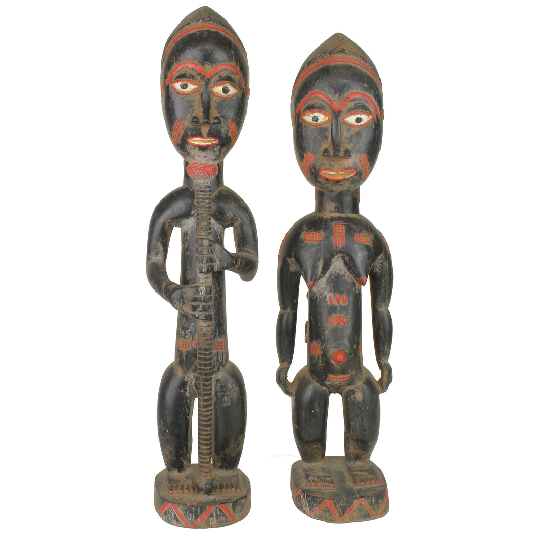 Very Tall Baule Aise Usu Spirit Mate Statues Pair | 25" - Niger Bend
